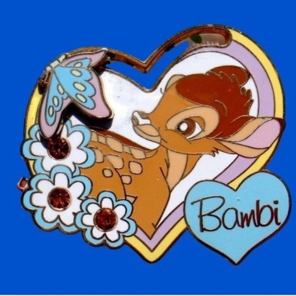 Disney Pin Bambi with Butterfly Slider Slides Rhinestone Flower Accents DS 59132